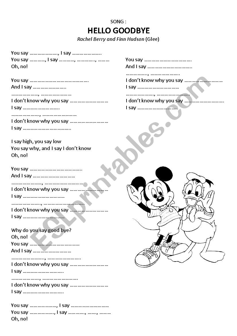 Beatles Song - Hello Goodbye worksheet