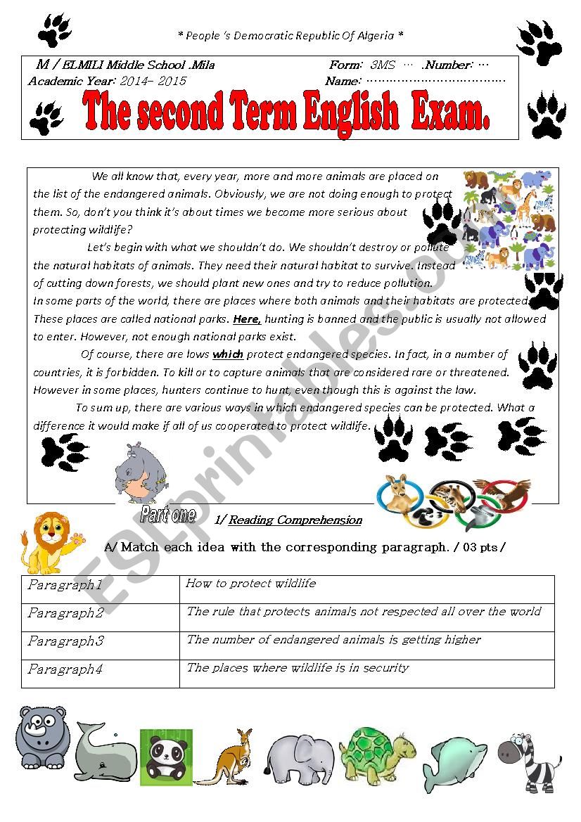 wildlife worksheet