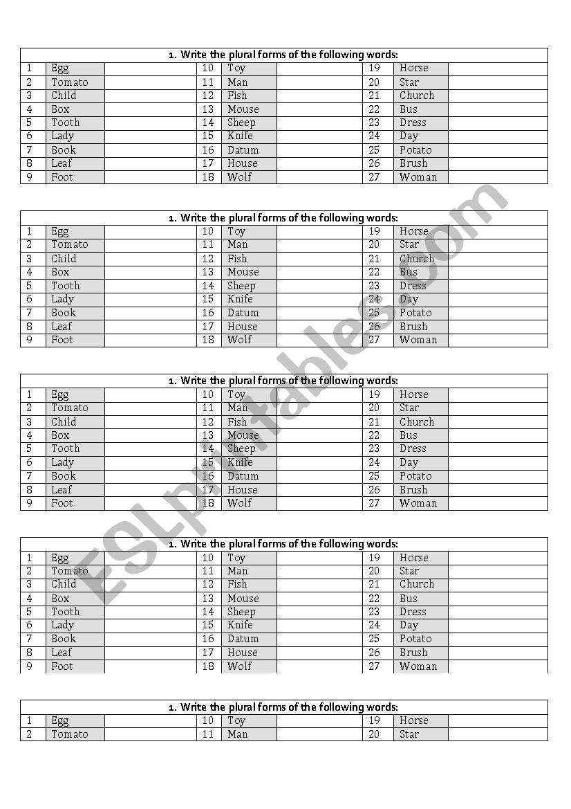 Plurals worksheet