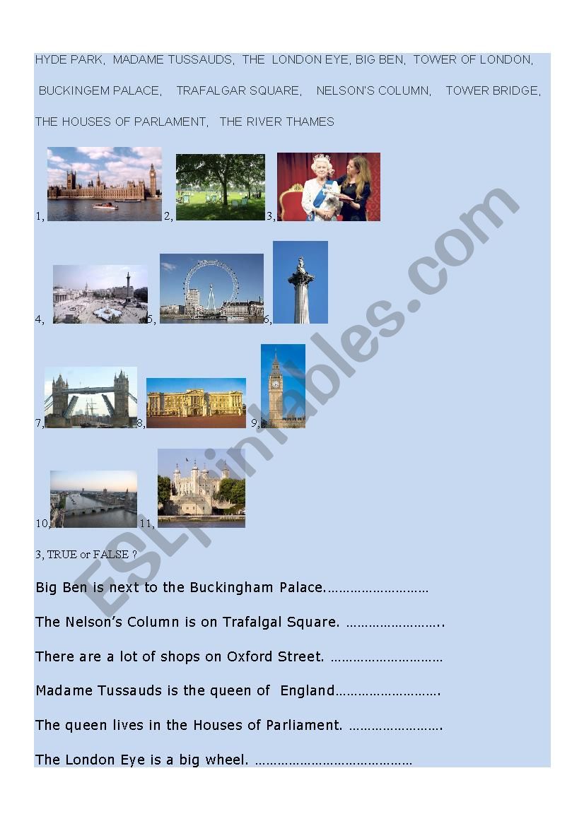 LONDON worksheet