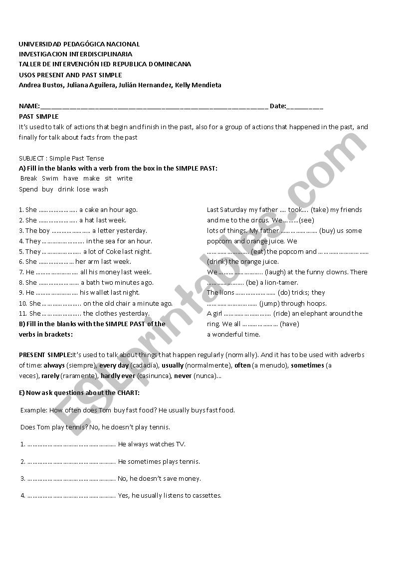 Past simple worksheet worksheet