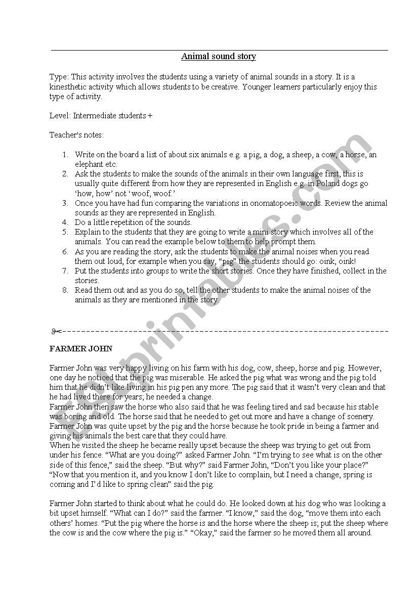 Animal sound story worksheet