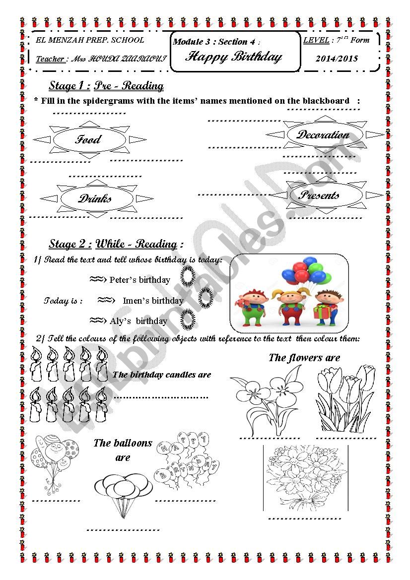 HAPPY BIRTHDAY worksheet