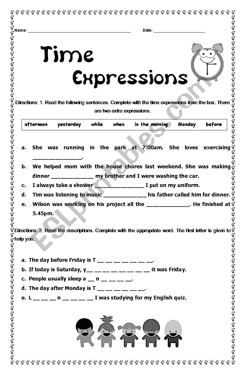 Time expressions quiz worksheet