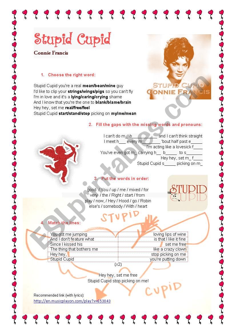 Song: Stupid Cupid worksheet