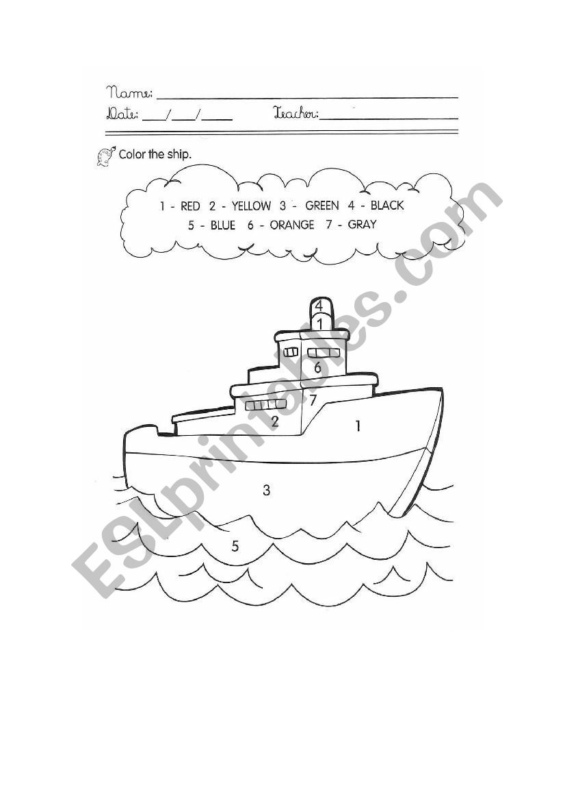 Color the Ship worksheet