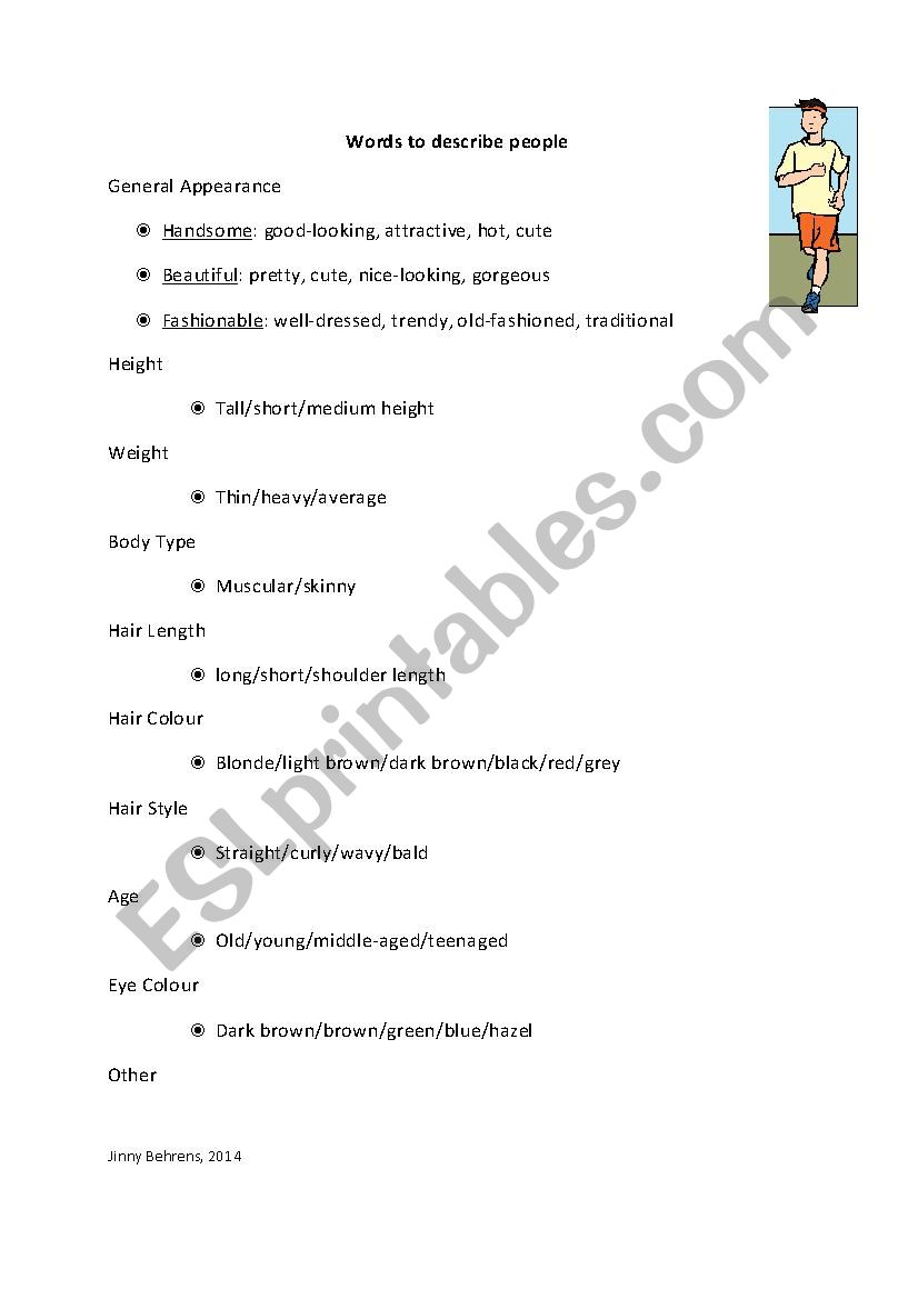 Words to Describe People worksheet