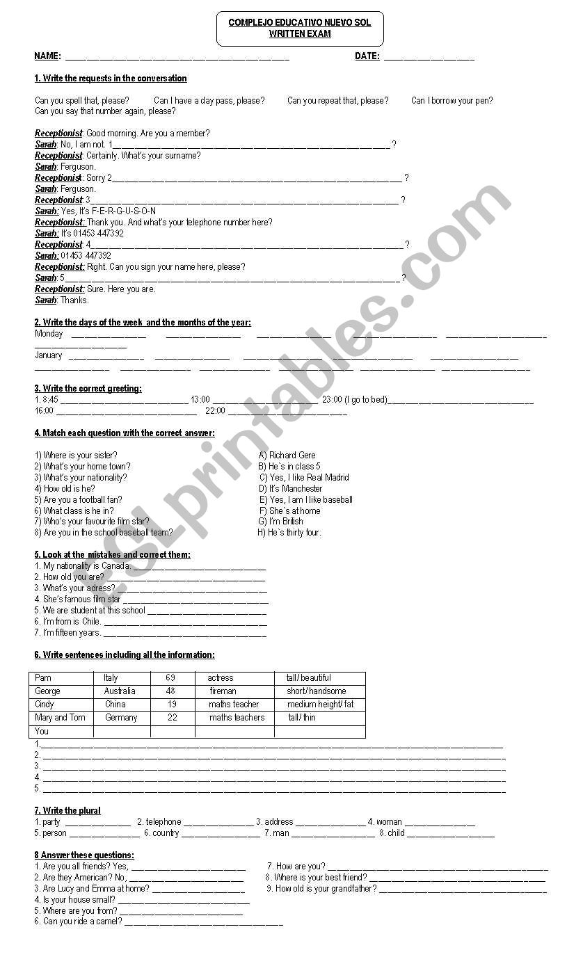 WrittenTest worksheet