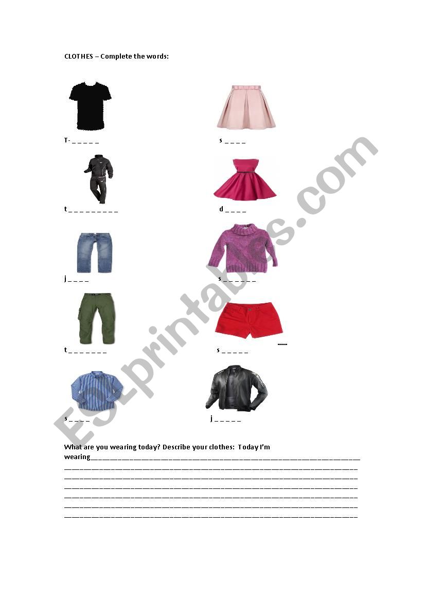 Clothes worksheet