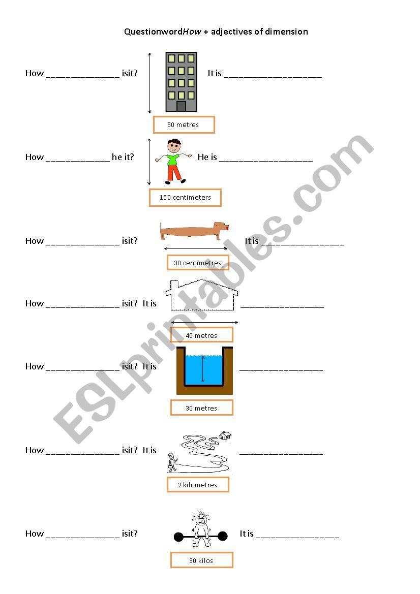 How high, how tall worksheet