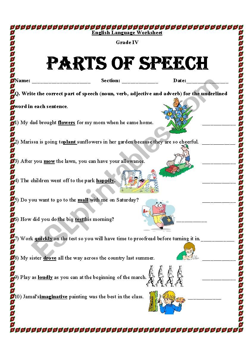 Parts Of Speech Activity 6A6