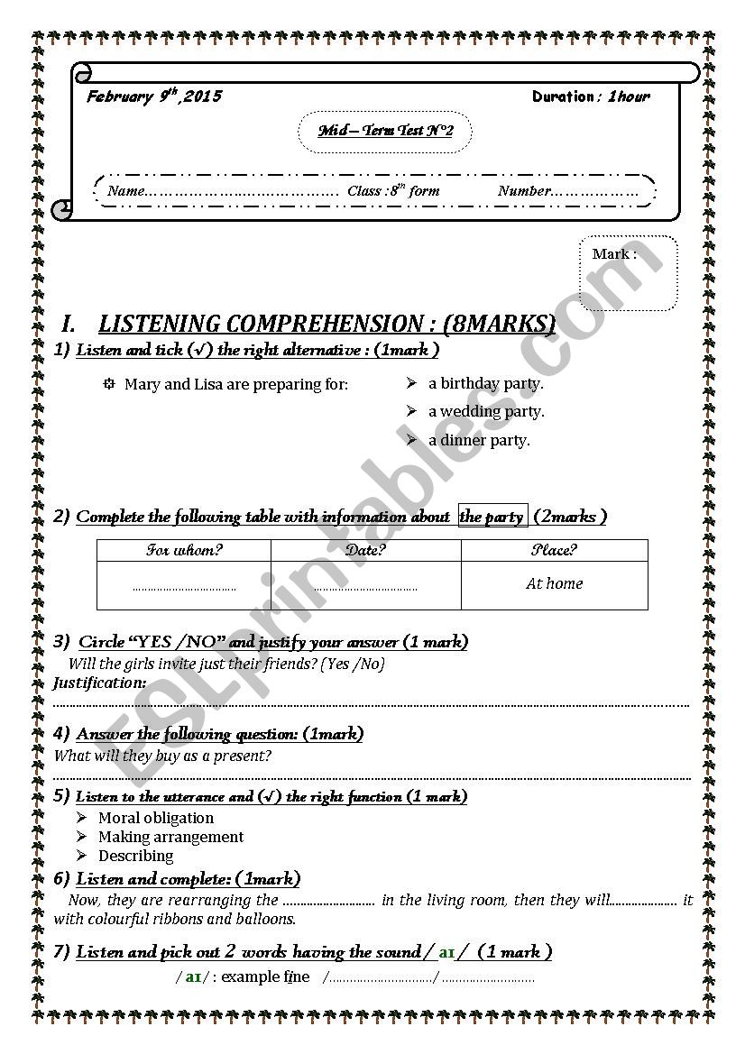 MID-TERM TEST 2 worksheet