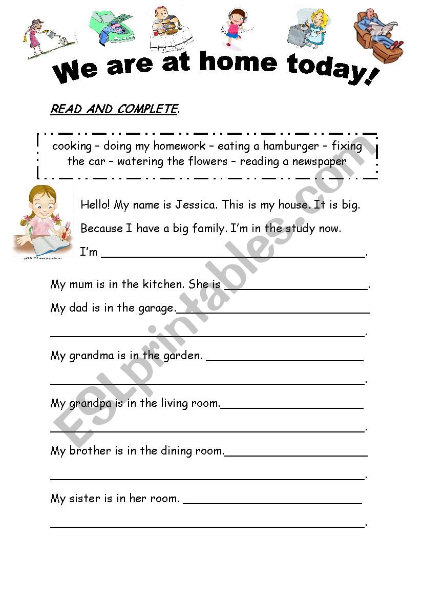 We are at home today worksheet