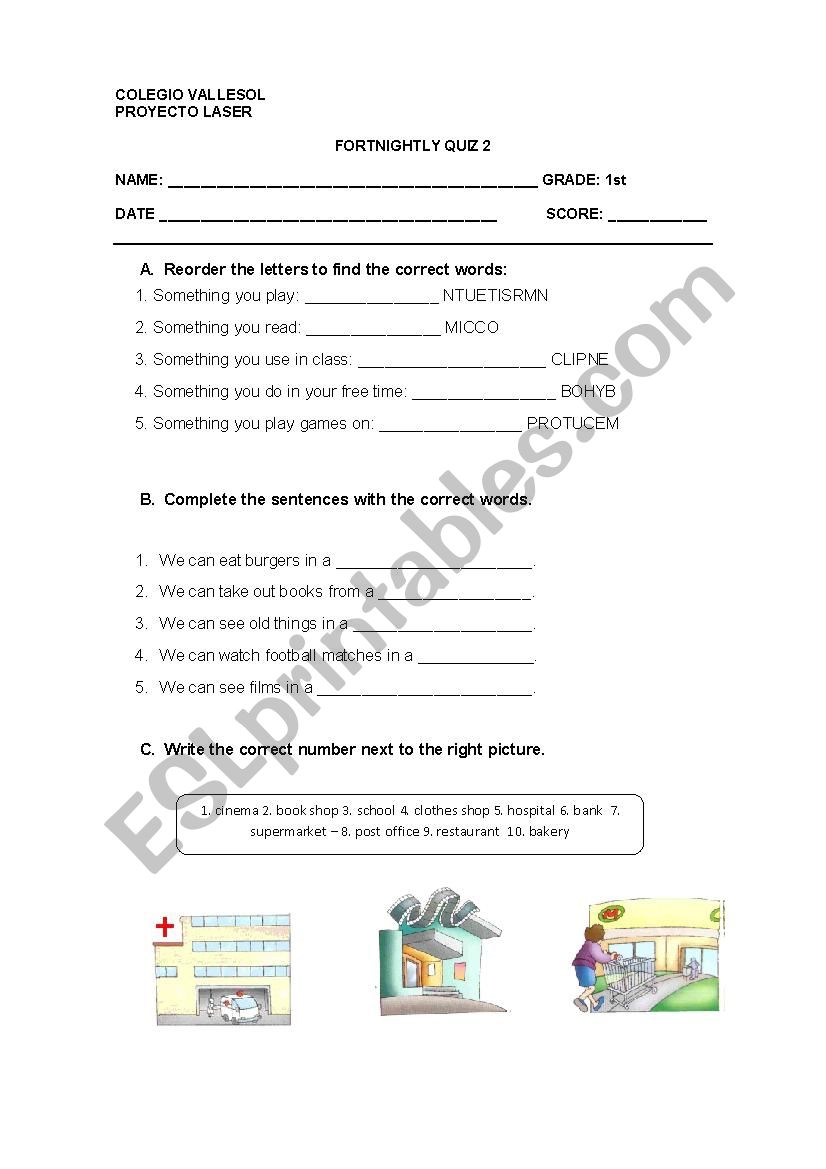 Vocabulary Quiz worksheet