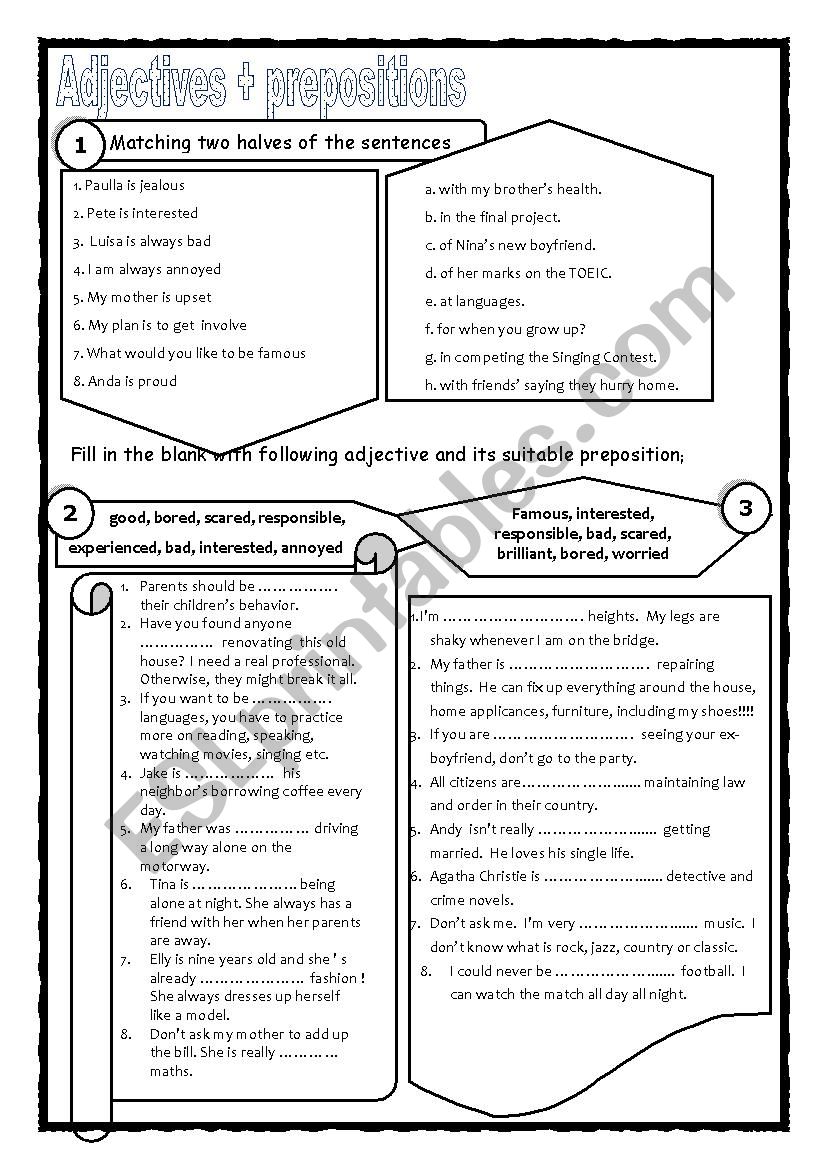 Adjective with preposition worksheet