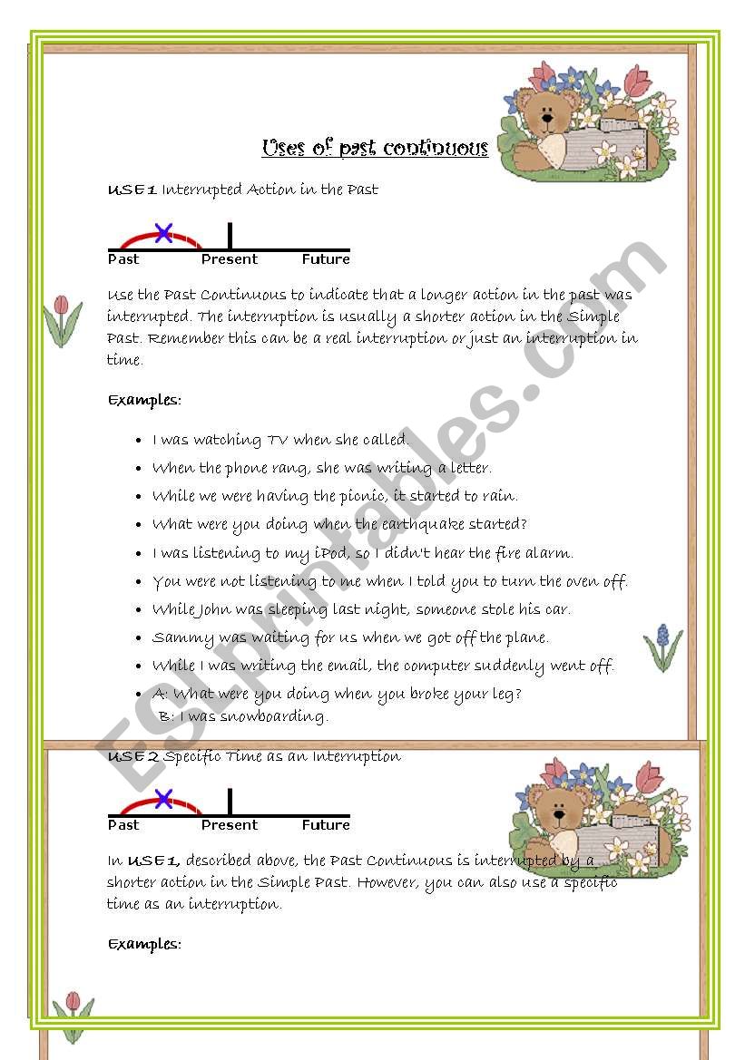 uses of past  continuous worksheet