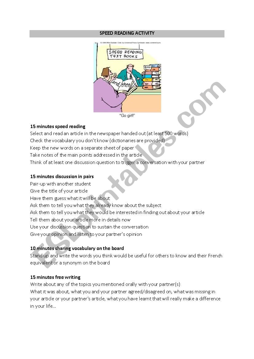 Speed Reading Activity worksheet