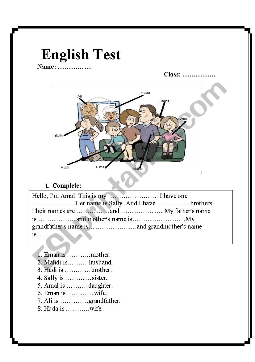 English Test worksheet