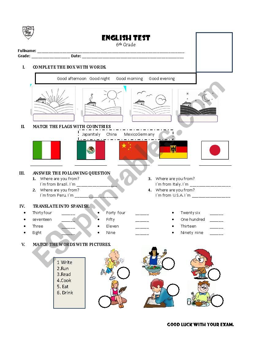 ENGLISH TEST worksheet