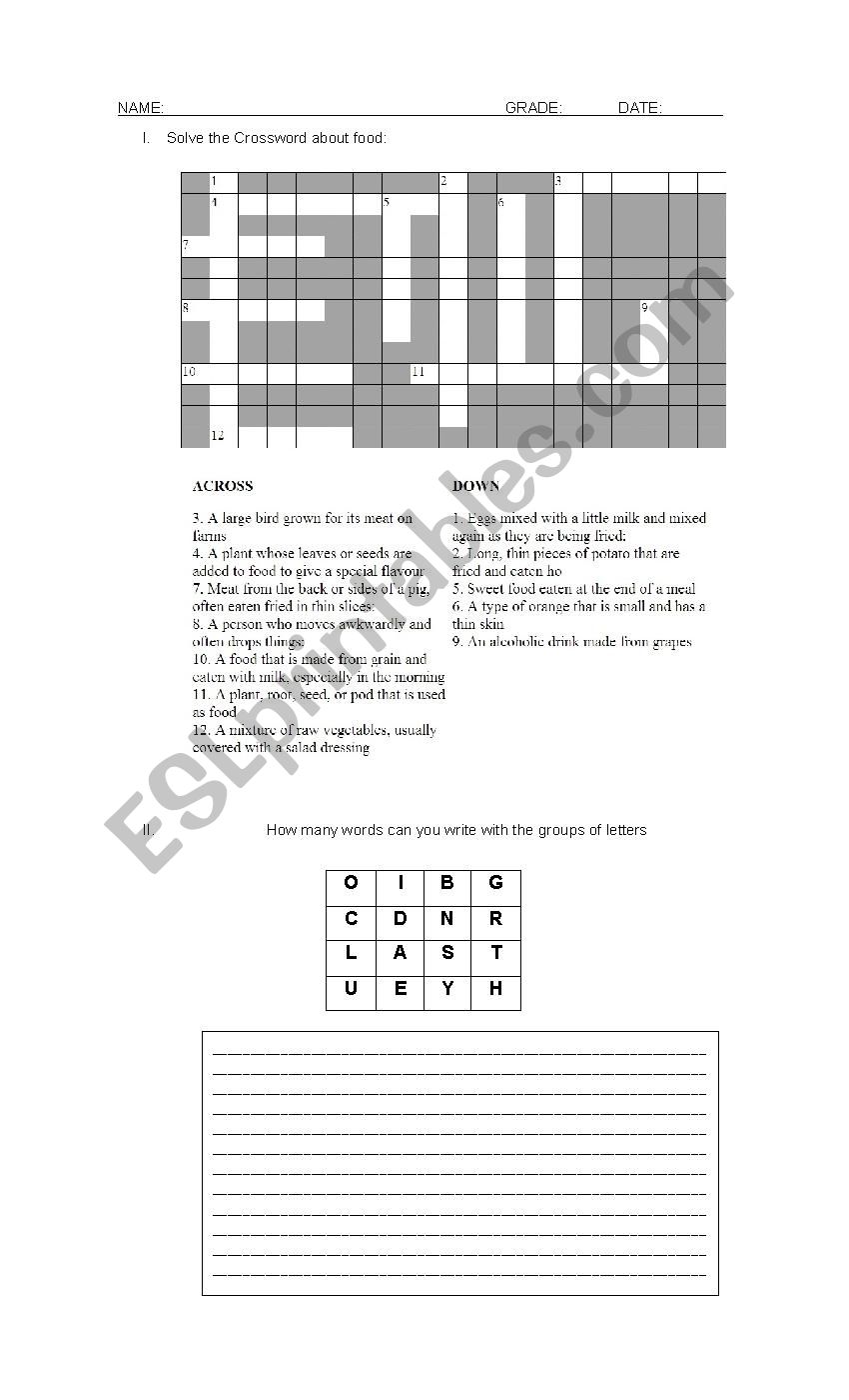 Vocabulary about food worksheet