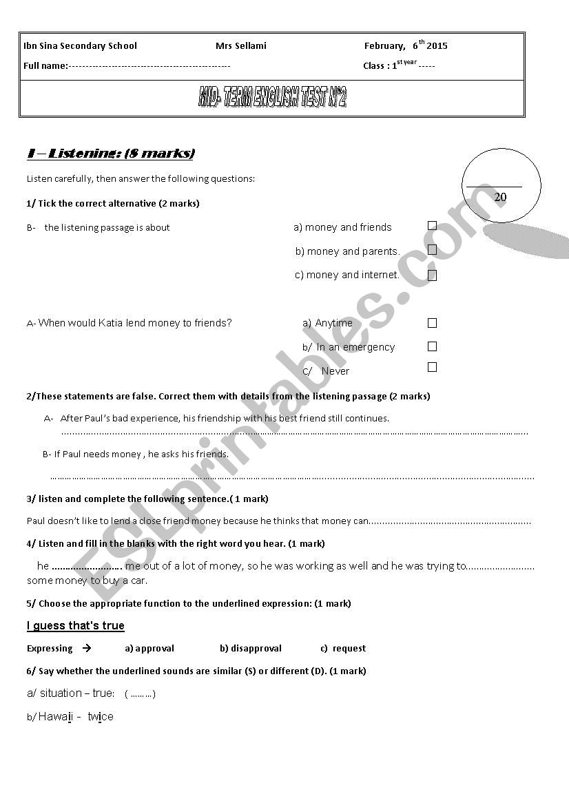 Mid Term Test N2 ( first form)