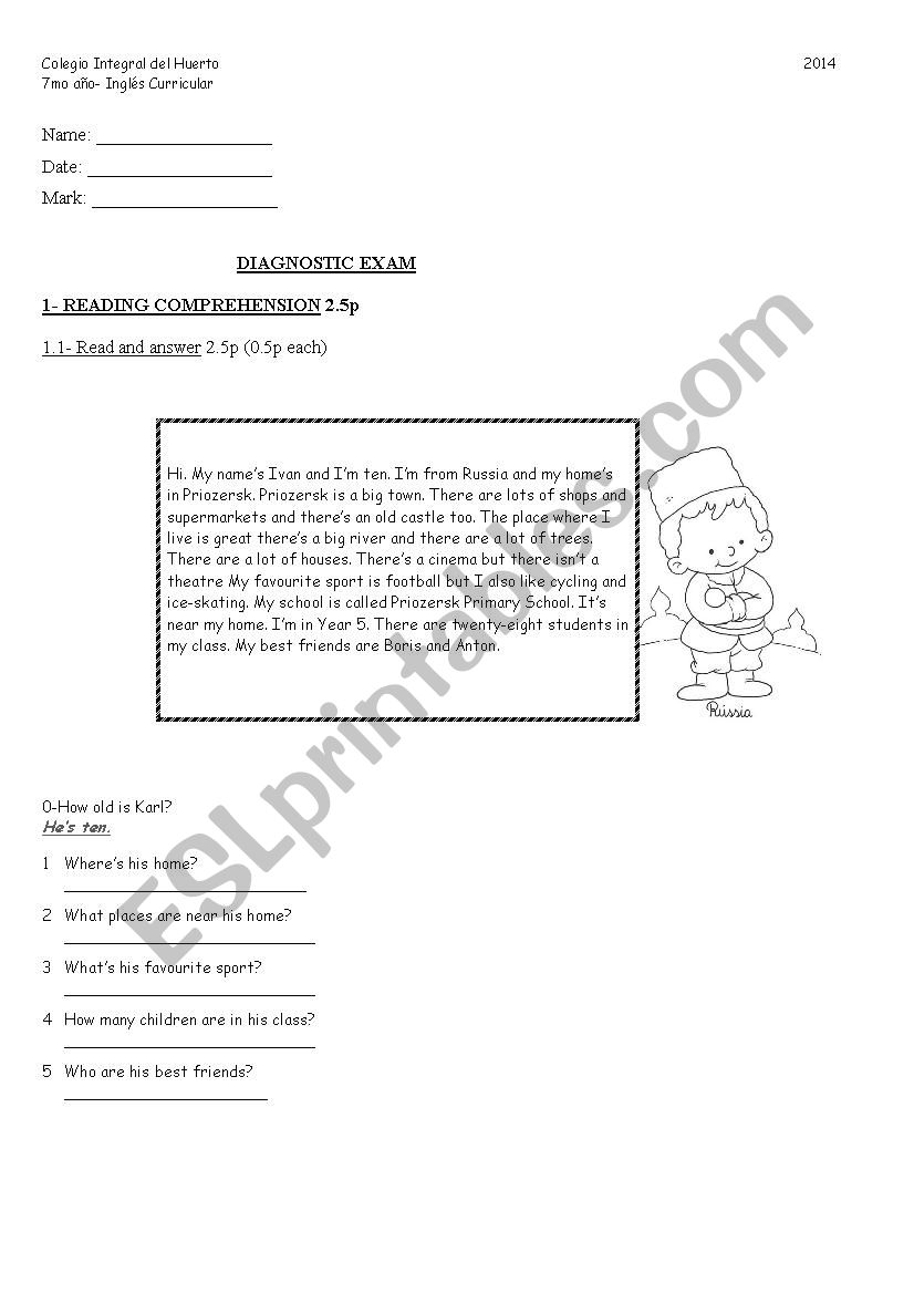 diagnostic exam worksheet