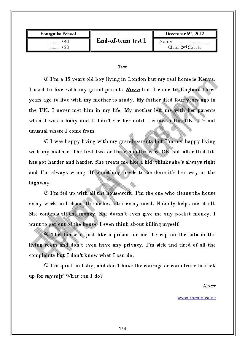 2ne sports test worksheet