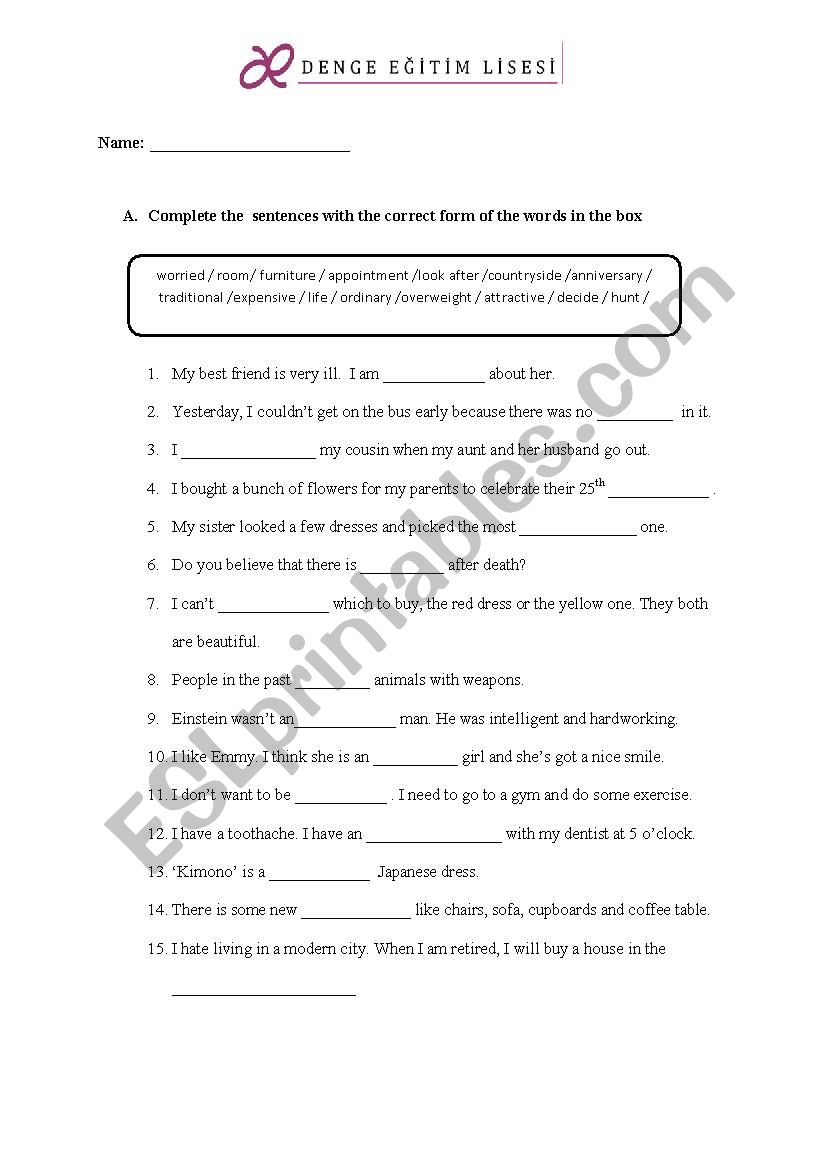 Vocabulary  worksheet