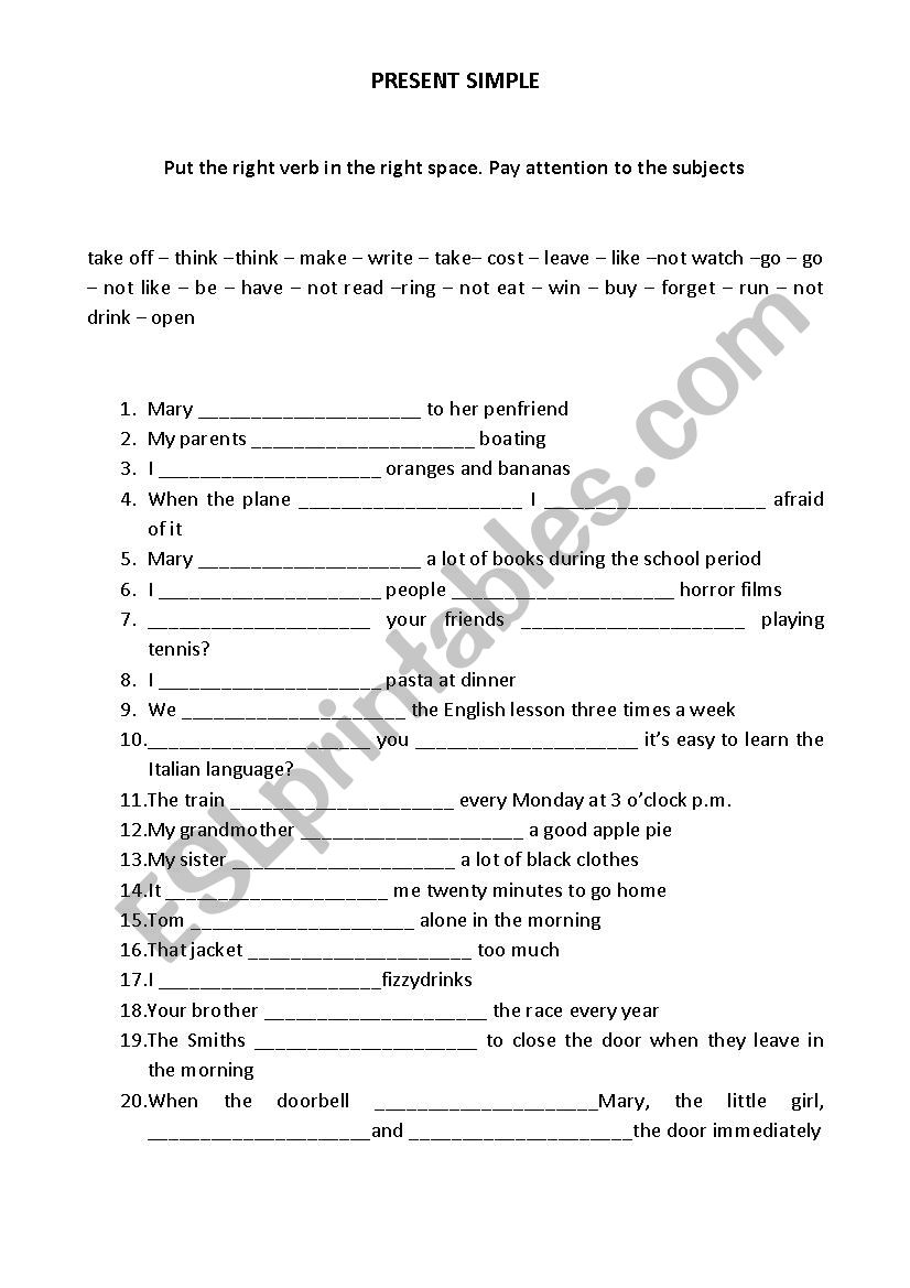 Present Simple worksheet