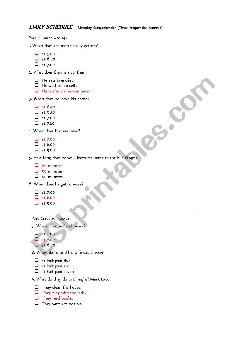 Listening Comprehension worksheet