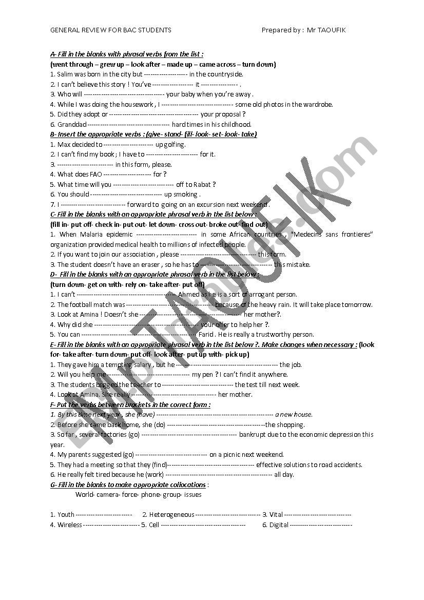 General review of some grammar structures in the Moroccan Bac syllabus.