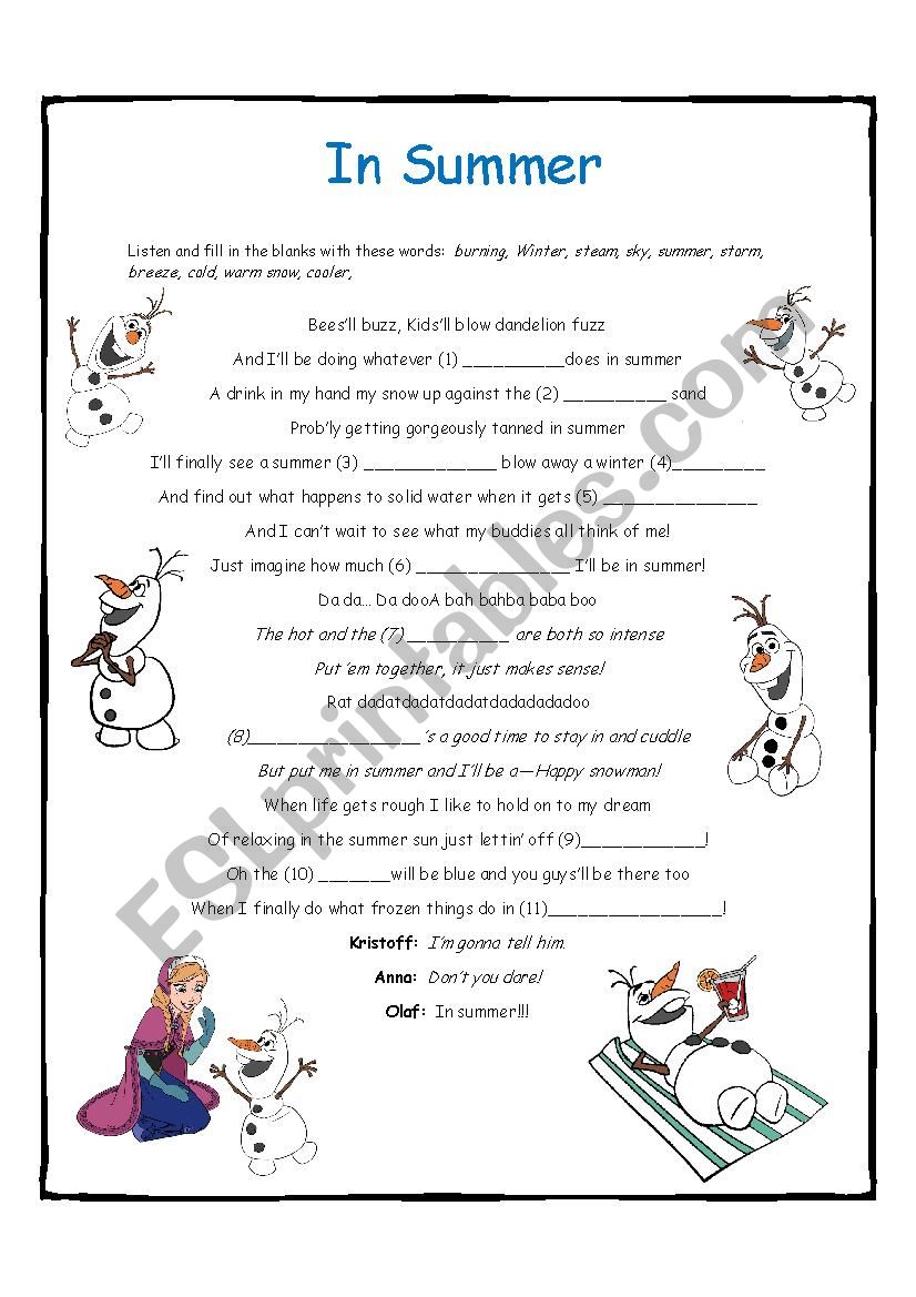 In Summer worksheet