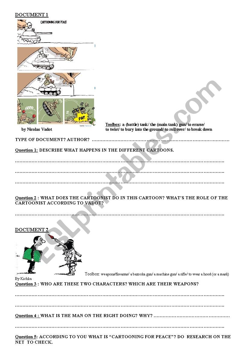 political cartoons  worksheet