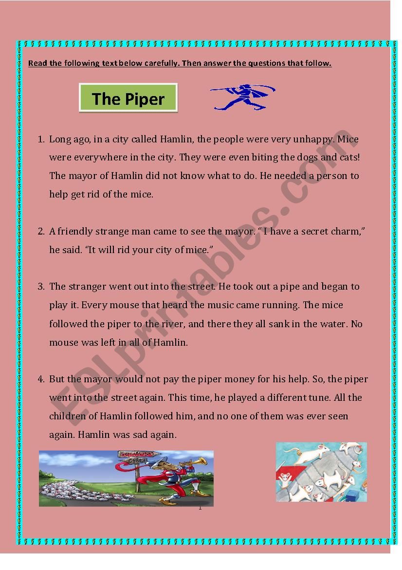 6th form exam (The Piper) worksheet