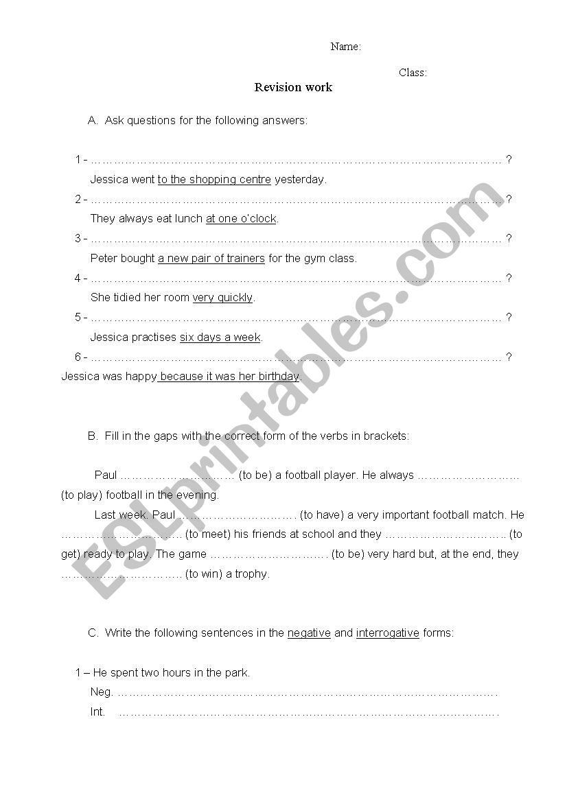 past simple worksheet