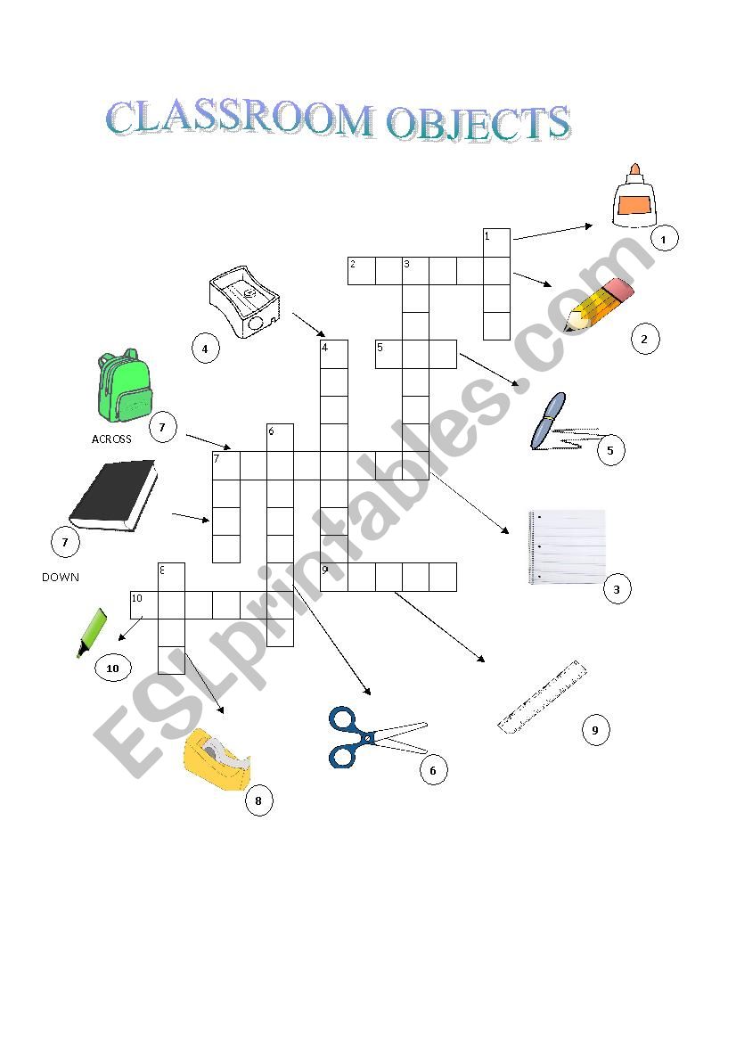 Classroom Objects- Crossword Puzzle