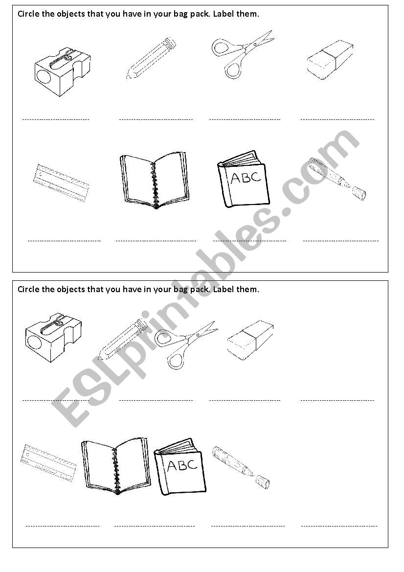 CLASSROOM OBJECTS worksheet