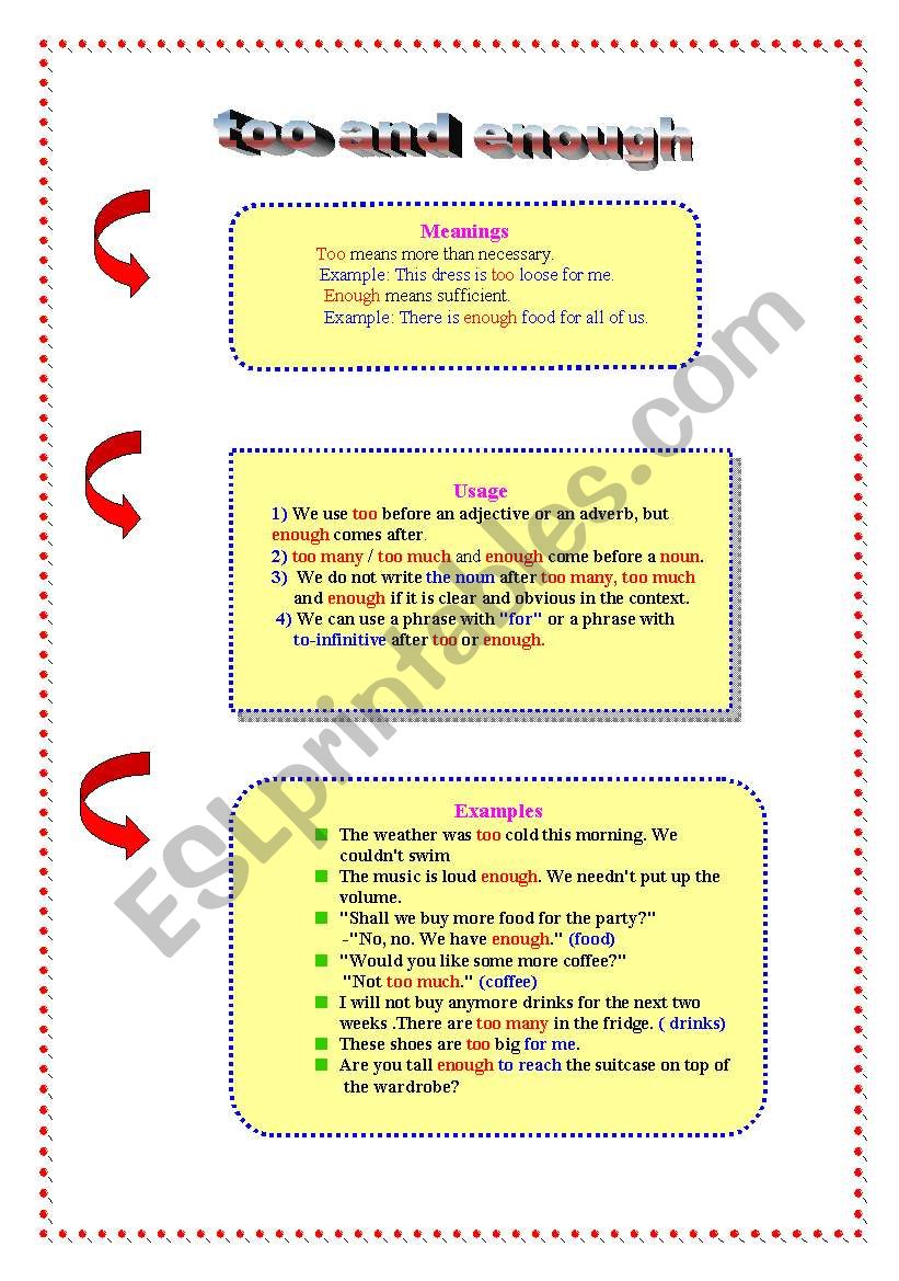 too and enough worksheet