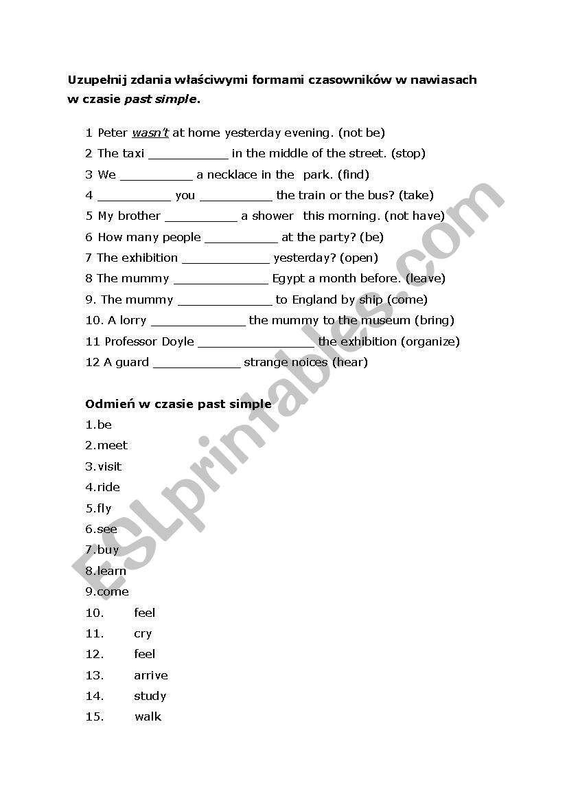 past simple worksheet