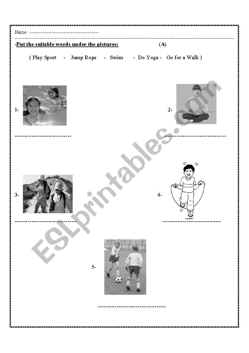 sports and exercises worksheet