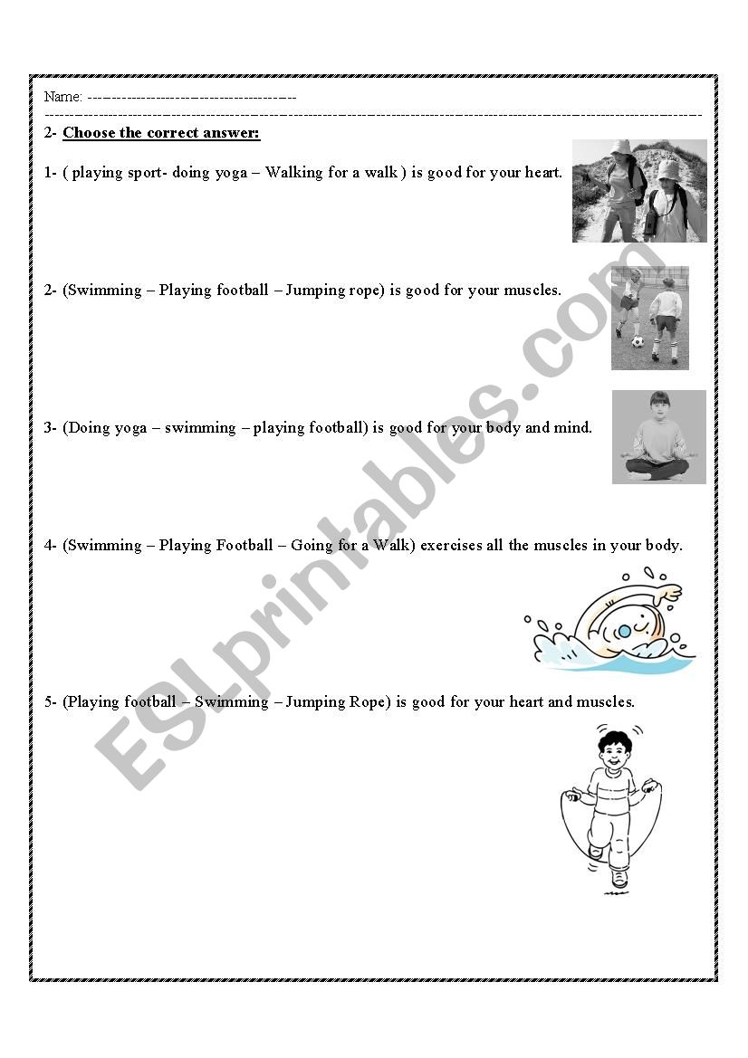 sports and exercises worksheet