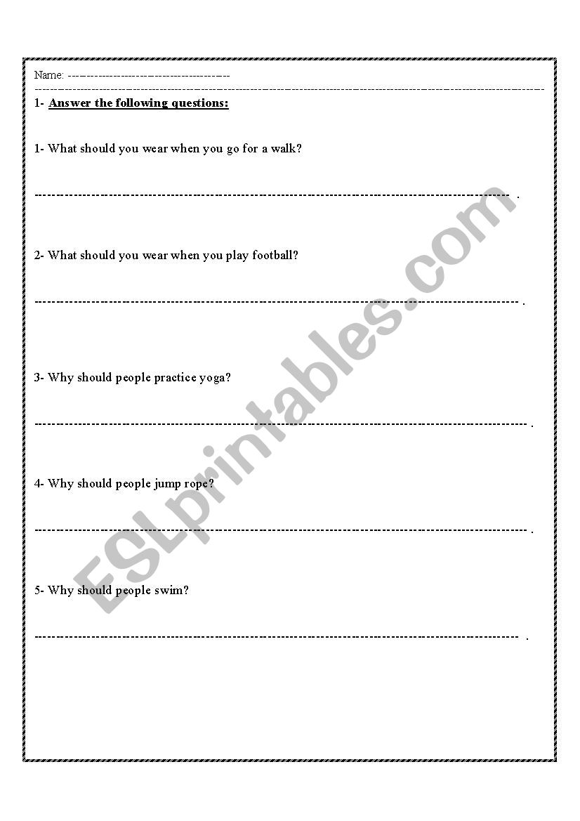sports and exercises worksheet