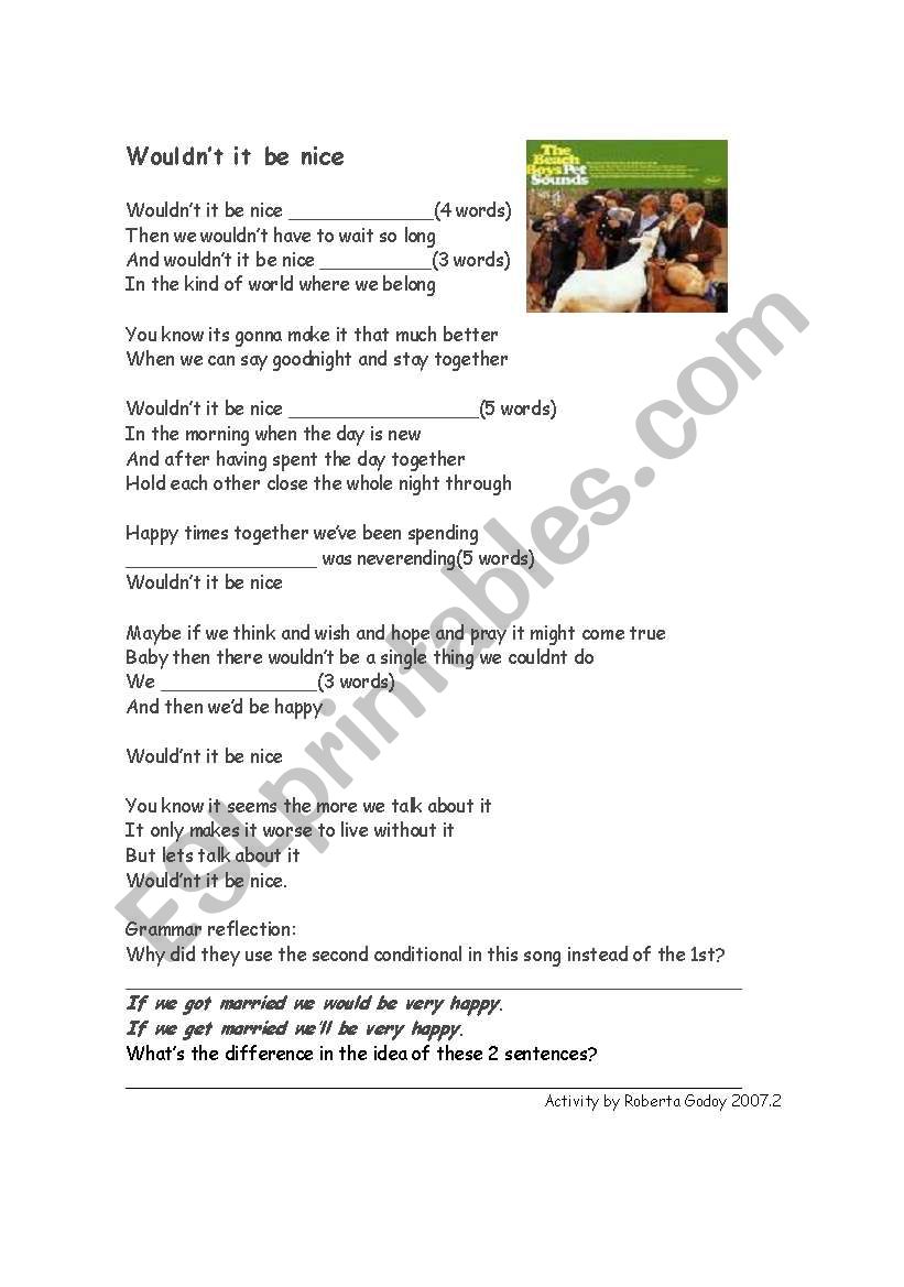 song wouldnt it be nice worksheet