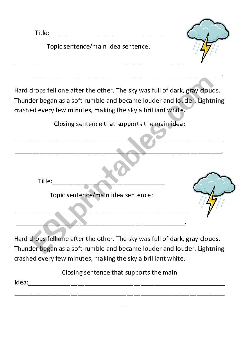 Write the Missing Topic Sentence/Main Idea - ESL worksheet by dj28