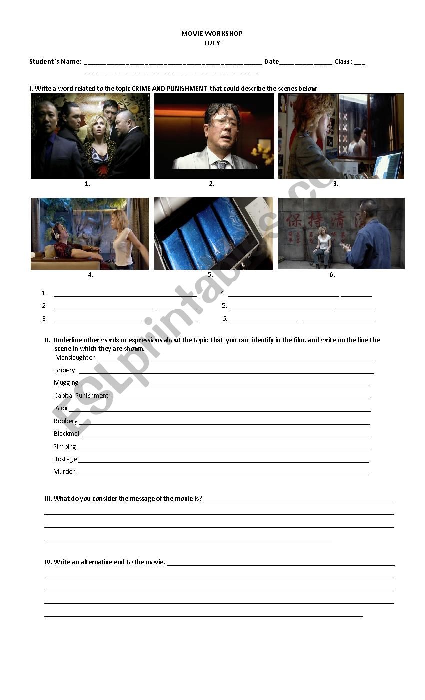 LUCY Movie workshop worksheet