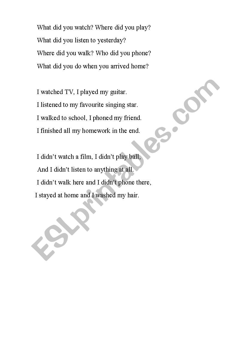 Question song - Past simple worksheet