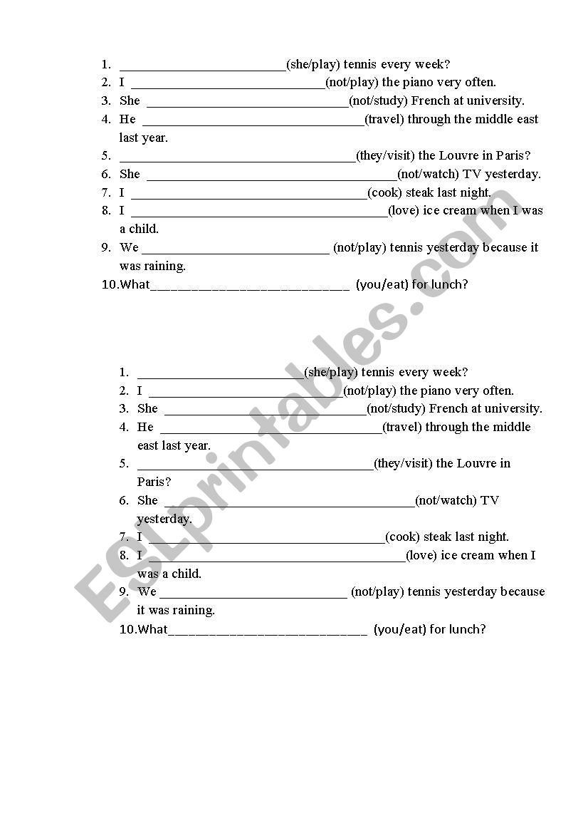 Past Simple worksheet