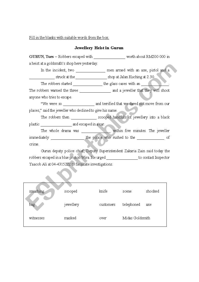 newspaper report worksheet