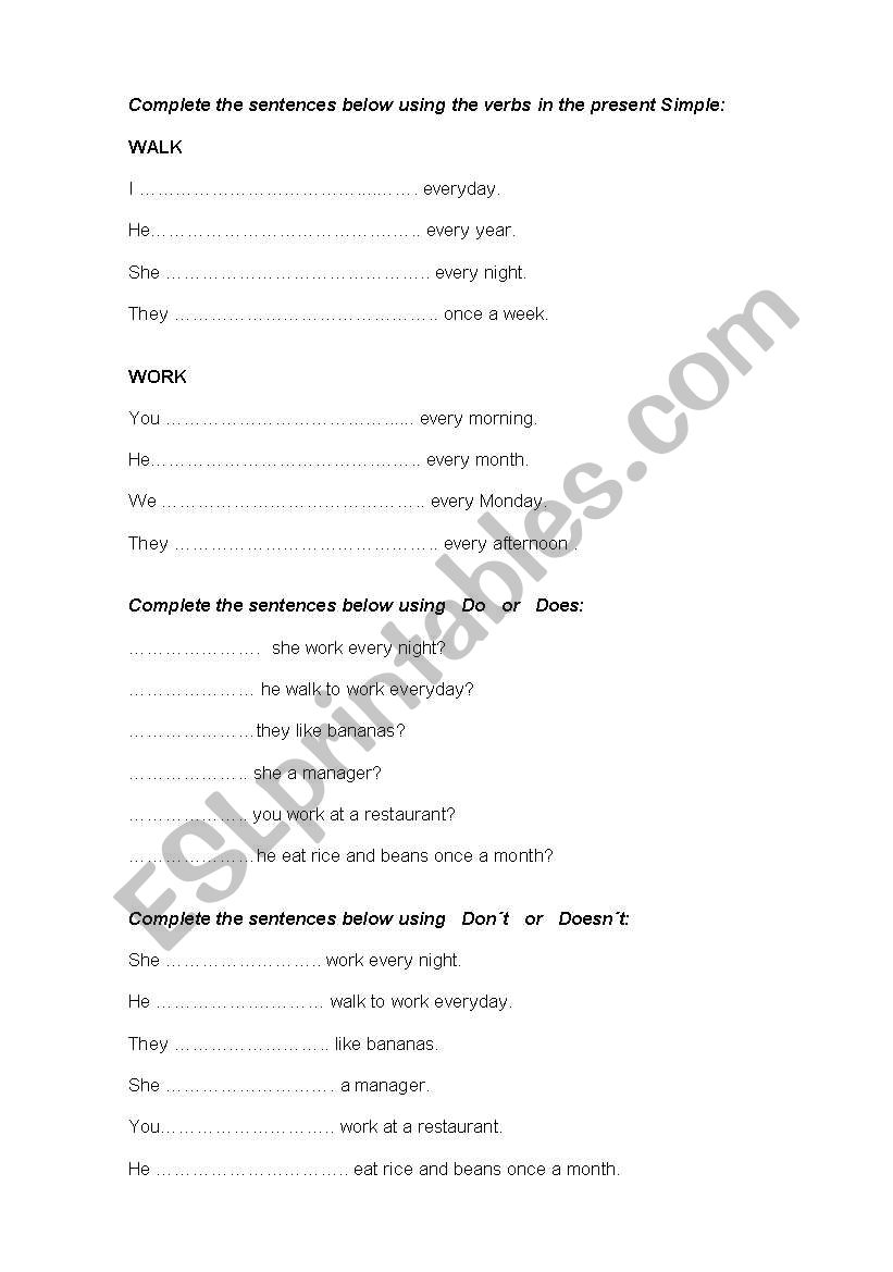 Simple present activity worksheet