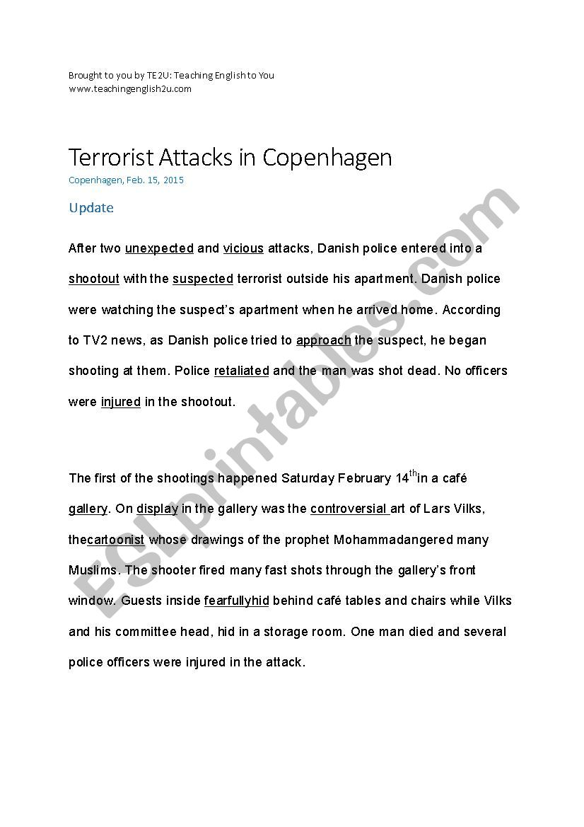 ESL Breaking News: Terrorist Attacks on Copenhagen